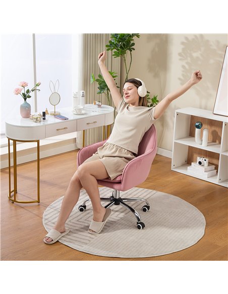 HOMCOM Velvet-Feel Tub Office Chair, with Seat Cushion - Dark Pink - pic 170761 | FastDaddyshop