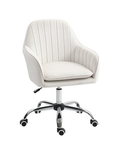 HOMCOM Velvet-Feel Office Chair with Adjustable Height and Wheels - Cream White