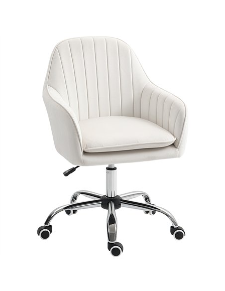 HOMCOM Velvet-Feel Office Chair with Adjustable Height and Wheels - Cream White - pic 170763 | FastDaddyshop