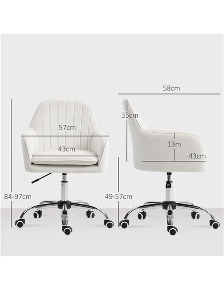 HOMCOM Velvet-Feel Office Chair with Adjustable Height and Wheels - Cream White - pic 170765 | FastDaddyshop