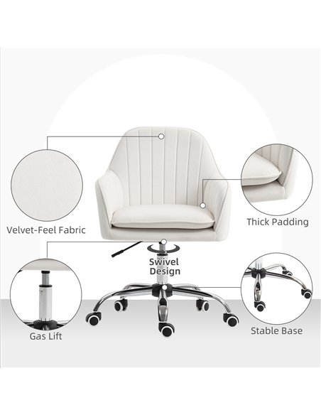 HOMCOM Velvet-Feel Office Chair with Adjustable Height and Wheels - Cream White - pic 170767 | FastDaddyshop