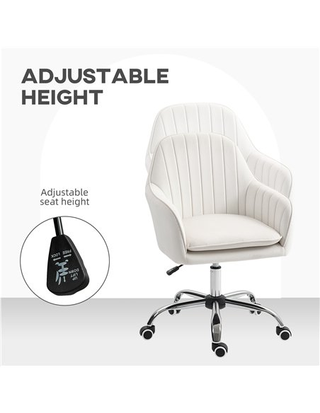 HOMCOM Velvet-Feel Office Chair with Adjustable Height and Wheels - Cream White - pic 170768 | FastDaddyshop