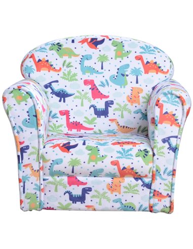 Homcom Kids Armchair, Sofa Tub Chair with Wooden Frame, Cartoon Dinosaur Pattern