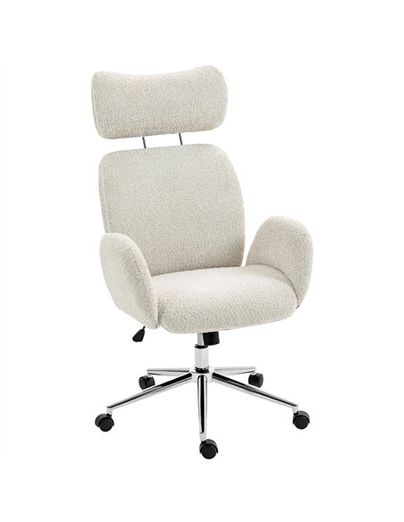 HOMCOM Office Chair with Adjustable Headrest, Spring Pack, Curved Line, Boucle Fabric - Pale Grey - pic 170772 | FastDaddyshop
