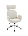 HOMCOM Office Chair with Adjustable Headrest, Spring Pack, Curved Line, Boucle Fabric - Pale Grey