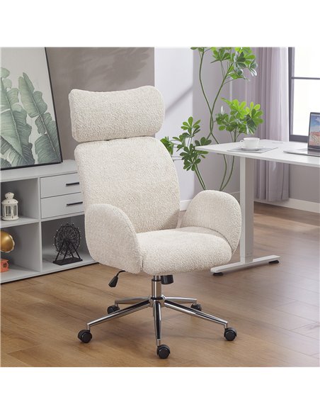 HOMCOM Office Chair with Adjustable Headrest, Spring Pack, Curved Line, Boucle Fabric - Pale Grey - pic 170773 | FastDaddyshop