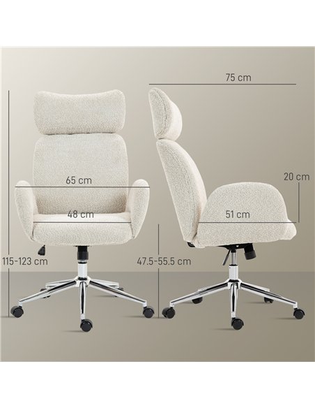 HOMCOM Office Chair with Adjustable Headrest, Spring Pack, Curved Line, Boucle Fabric - Pale Grey - pic 170774 | FastDaddyshop