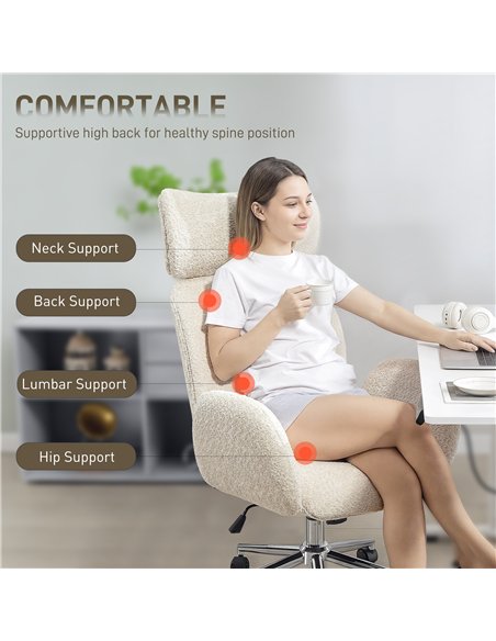 HOMCOM Office Chair with Adjustable Headrest, Spring Pack, Curved Line, Boucle Fabric - Pale Grey - pic 170775 | FastDaddyshop