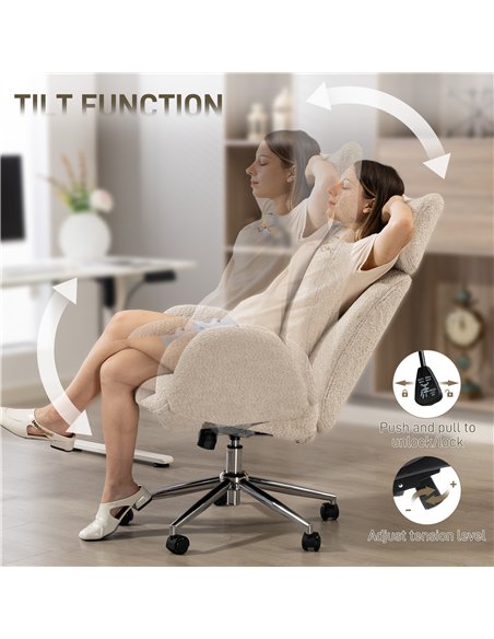 HOMCOM Office Chair with Adjustable Headrest, Spring Pack, Curved Line, Boucle Fabric - Pale Grey - pic 170777 | FastDaddyshop