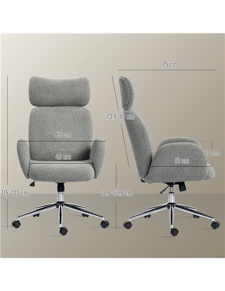 HOMCOM Office Chair with Adjustable Headrest, Spring Pack, Curved Line, Boucle Fabric - Charcoal Grey - pic 170783 | FastDaddyshop