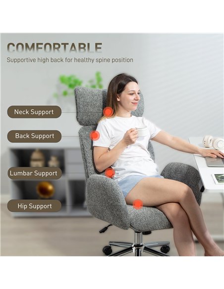 HOMCOM Office Chair with Adjustable Headrest, Spring Pack, Curved Line, Boucle Fabric - Charcoal Grey - pic 170784 | FastDaddyshop