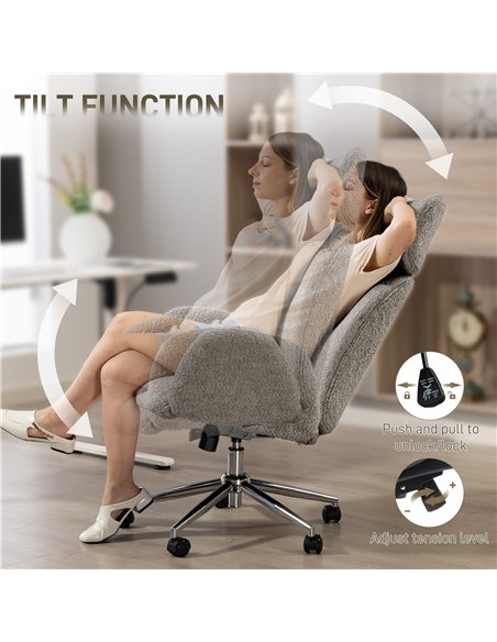 HOMCOM Office Chair with Adjustable Headrest, Spring Pack, Curved Line, Boucle Fabric - Charcoal Grey - pic 170786 | FastDaddyshop