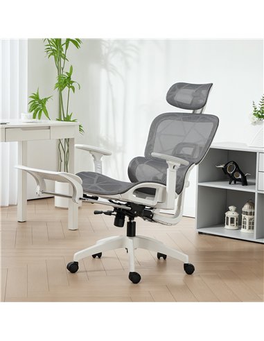 HOMCOM Multi-Adjustable Mesh Office Chair - Grey and White
