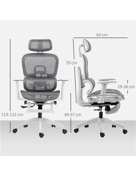HOMCOM Multi-Adjustable Mesh Office Chair - Grey and White - pic 170792 | FastDaddyshop