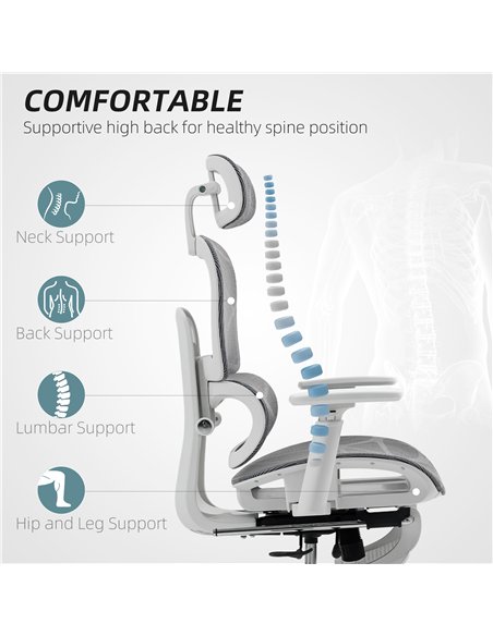 HOMCOM Multi-Adjustable Mesh Office Chair - Grey and White - pic 170793 | FastDaddyshop