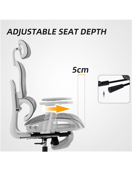 HOMCOM Multi-Adjustable Mesh Office Chair - Grey and White - pic 170794 | FastDaddyshop