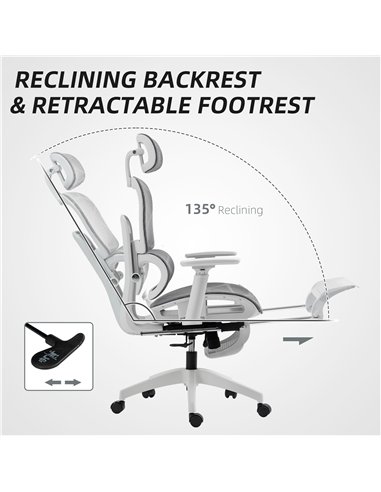 HOMCOM Multi-Adjustable Mesh Office Chair - Grey and White
