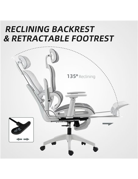HOMCOM Multi-Adjustable Mesh Office Chair - Grey and White - pic 170795 | FastDaddyshop