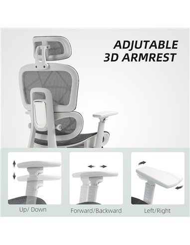 HOMCOM Multi-Adjustable Mesh Office Chair - Grey and White