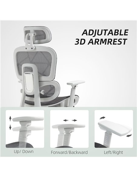 HOMCOM Multi-Adjustable Mesh Office Chair - Grey and White - pic 170796 | FastDaddyshop