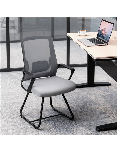 HOMCOM Desk Chair No Wheels, Office Chair with Mesh Back, Lumbar Support, Metal Base for Waiting Room, Conference Room, Dark Gre - pic 170836 | FastDaddyshop