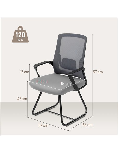 HOMCOM Desk Chair No Wheels, Office Chair with Mesh Back, Lumbar Support, Metal Base for Waiting Room, Conference Room, Dark Gre - pic 170837 | FastDaddyshop