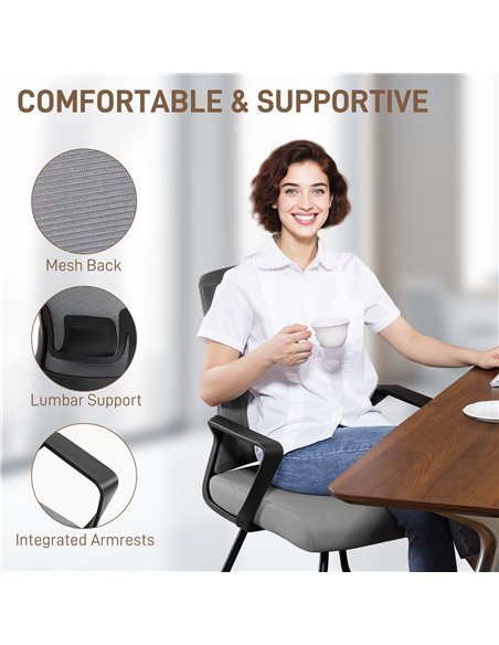 HOMCOM Desk Chair No Wheels, Office Chair with Mesh Back, Lumbar Support, Metal Base for Waiting Room, Conference Room, Dark Gre - pic 170838 | FastDaddyshop