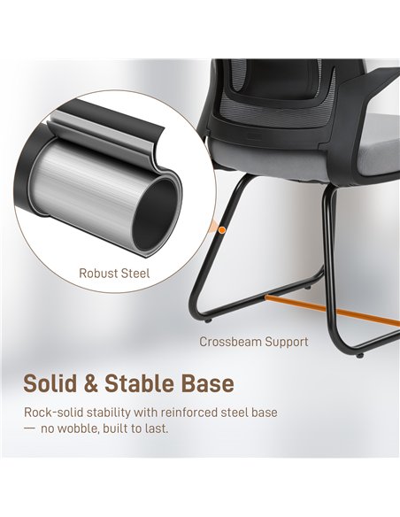 HOMCOM Desk Chair No Wheels, Office Chair with Mesh Back, Lumbar Support, Metal Base for Waiting Room, Conference Room, Dark Gre - pic 170840 | FastDaddyshop