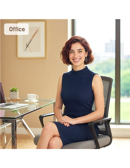 HOMCOM Desk Chair No Wheels, Office Chair with Mesh Back, Lumbar Support, Metal Base for Waiting Room, Conference Room, Dark Gre - pic 170842 | FastDaddyshop