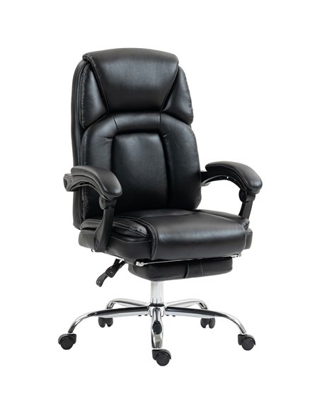 HOMCOM Faux Leather Reclining Office Chair, with Footrest - Black - pic 170844 | FastDaddyshop