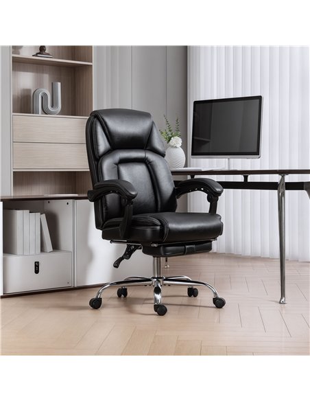 HOMCOM Faux Leather Reclining Office Chair, with Footrest - Black - pic 170845 | FastDaddyshop