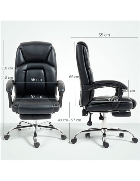 HOMCOM Faux Leather Reclining Office Chair, with Footrest - Black - pic 170846 | FastDaddyshop