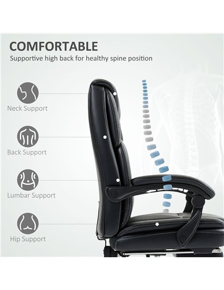 HOMCOM Faux Leather Reclining Office Chair, with Footrest - Black - pic 170848 | FastDaddyshop