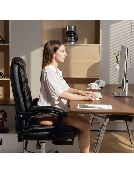 HOMCOM Faux Leather Reclining Office Chair, with Footrest - Black - pic 170852 | FastDaddyshop