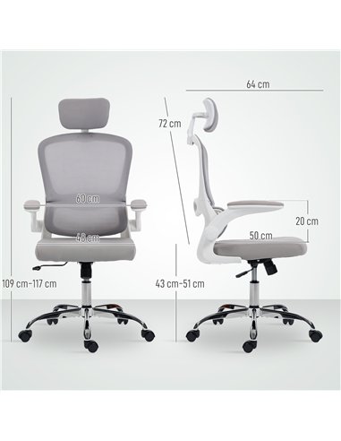HOMCOM Mesh Back Office Chair, with Lumbar Support - Grey