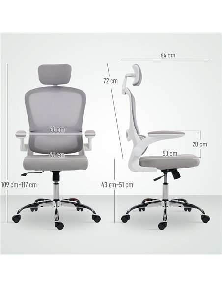 HOMCOM Mesh Back Office Chair, with Lumbar Support - Grey - pic 170855 | FastDaddyshop