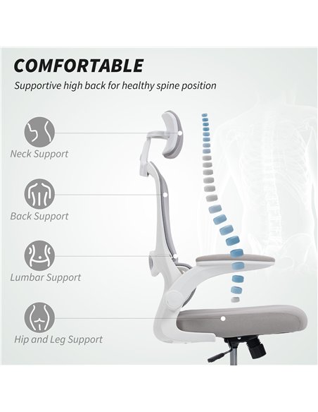 HOMCOM Mesh Back Office Chair, with Lumbar Support - Grey - pic 170856 | FastDaddyshop