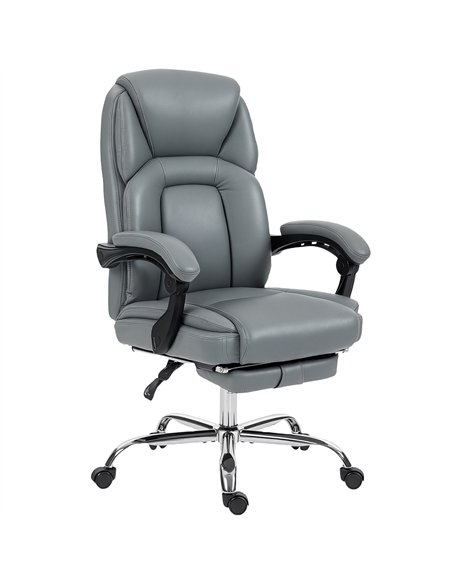 HOMCOM Faux Leather Reclining Office Chair, with Footrest - Grey - pic 170862 | FastDaddyshop