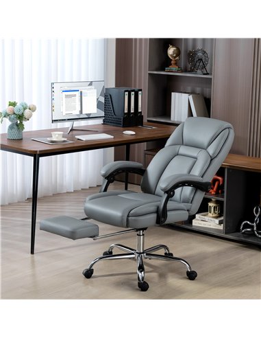 HOMCOM Faux Leather Reclining Office Chair, with Footrest - Grey