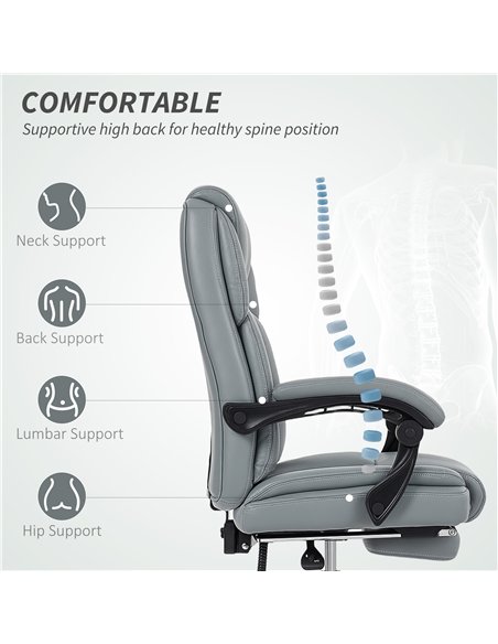HOMCOM Faux Leather Reclining Office Chair, with Footrest - Grey - pic 170866 | FastDaddyshop