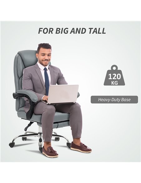 HOMCOM Faux Leather Reclining Office Chair, with Footrest - Grey - pic 170867 | FastDaddyshop
