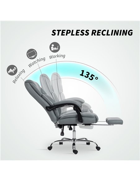 HOMCOM Faux Leather Reclining Office Chair, with Footrest - Grey - pic 170868 | FastDaddyshop