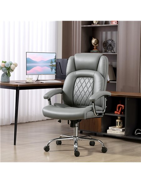 HOMCOM Big and Tall Office Chair 180kg with Spring Cushion, PU Leather - Grey - pic 170872 | FastDaddyshop