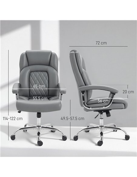 HOMCOM Big and Tall Office Chair 180kg with Spring Cushion, PU Leather - Grey - pic 170873 | FastDaddyshop