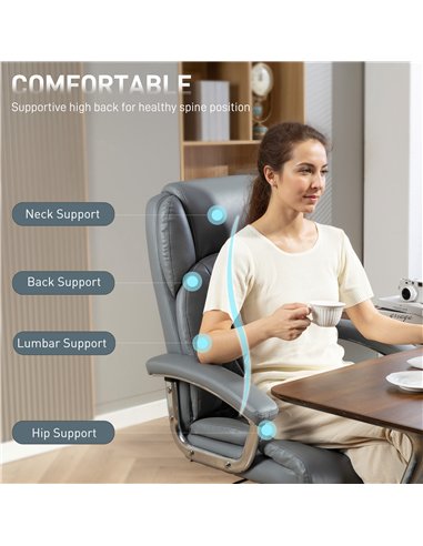 HOMCOM Big and Tall Office Chair 180kg with Spring Cushion, PU Leather - Grey