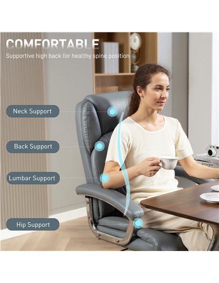 HOMCOM Big and Tall Office Chair 180kg with Spring Cushion, PU Leather - Grey - pic 170875 | FastDaddyshop