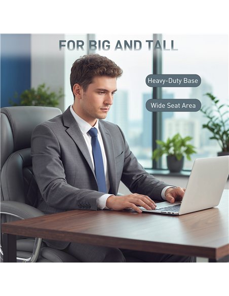 HOMCOM Big and Tall Office Chair 180kg with Spring Cushion, PU Leather - Grey - pic 170876 | FastDaddyshop