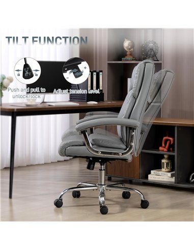 HOMCOM Big and Tall Office Chair 180kg with Spring Cushion, PU Leather - Grey