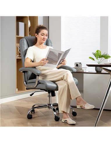 HOMCOM Big and Tall Office Chair 180kg with Spring Cushion, PU Leather - Grey