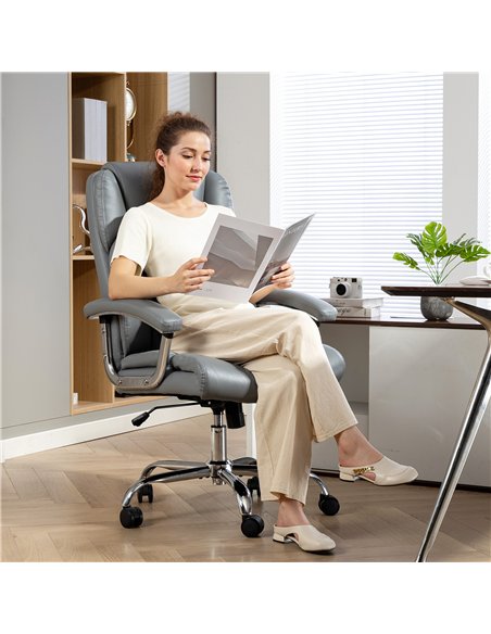 HOMCOM Big and Tall Office Chair 180kg with Spring Cushion, PU Leather - Grey - pic 170879 | FastDaddyshop
